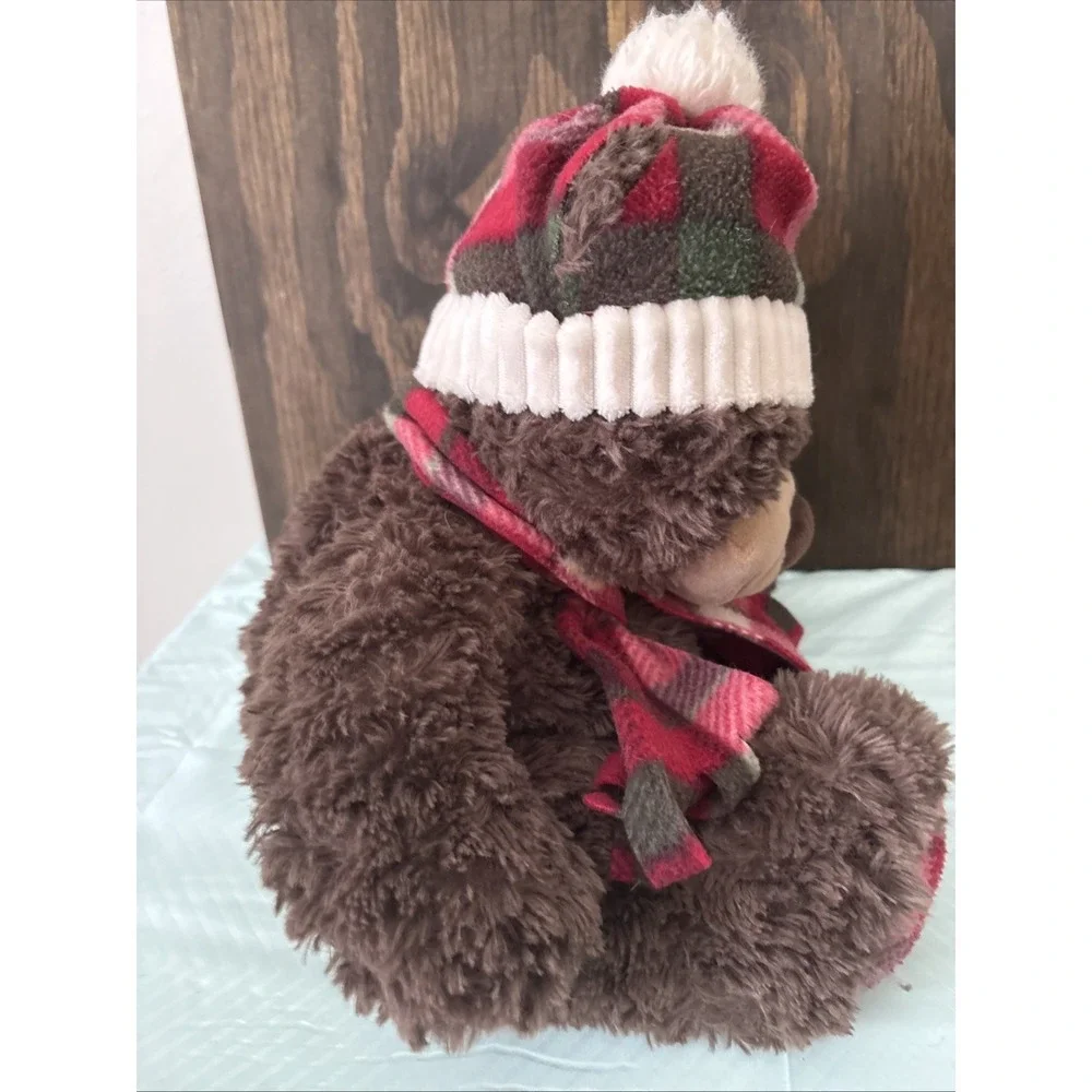 GT Gentle Treasures Stuffed Brown Bear Plush Winter Plaid Scarf and Hat Cozy 18